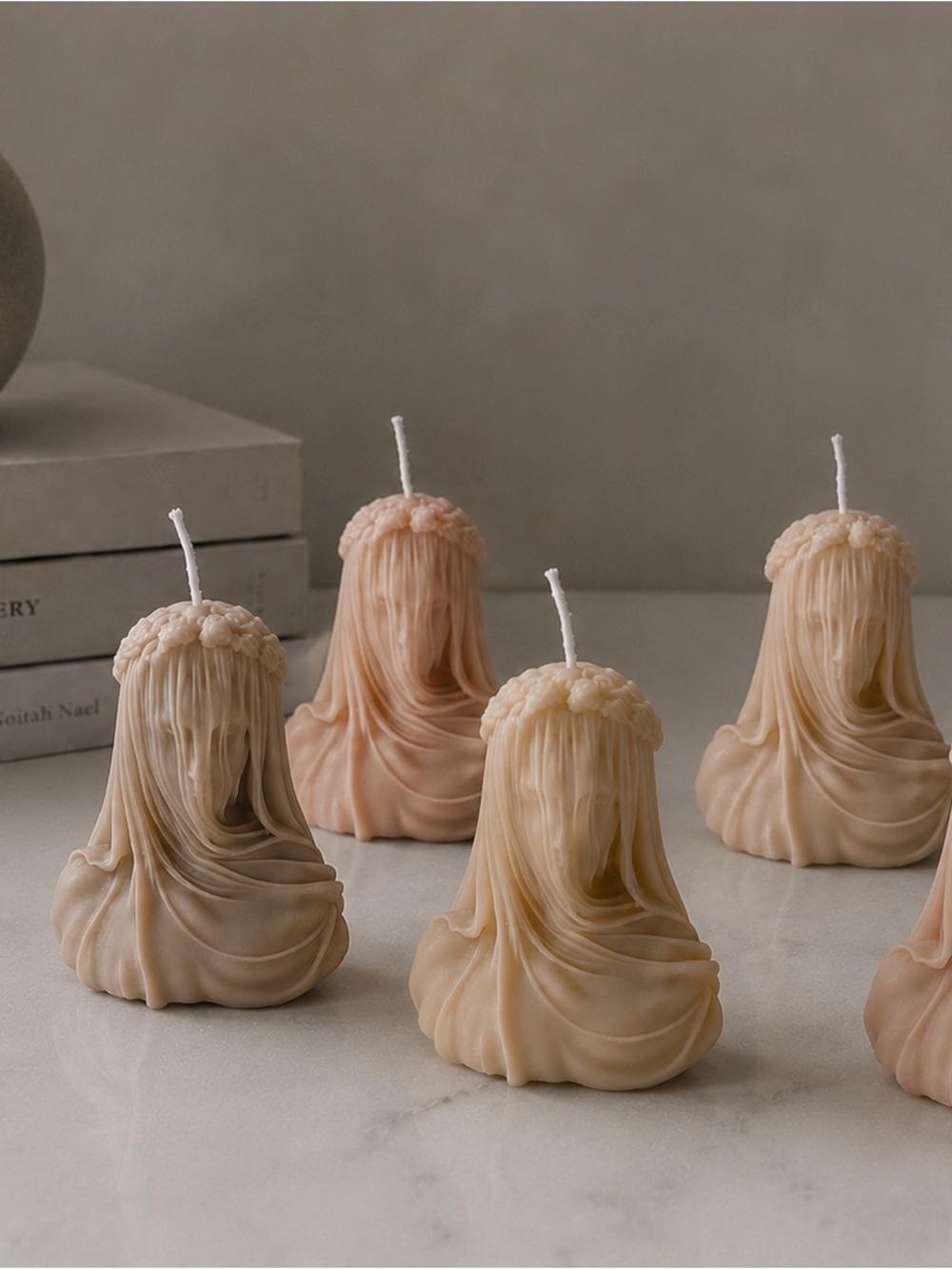 Veiled Figure Decorative Candle - Beige